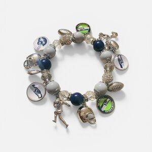 Seattle Seahawks Charm Stretch Bracelet - Navy & Gray